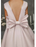 Blush Satin Deep V Back Flower Girl Dress With Pockets